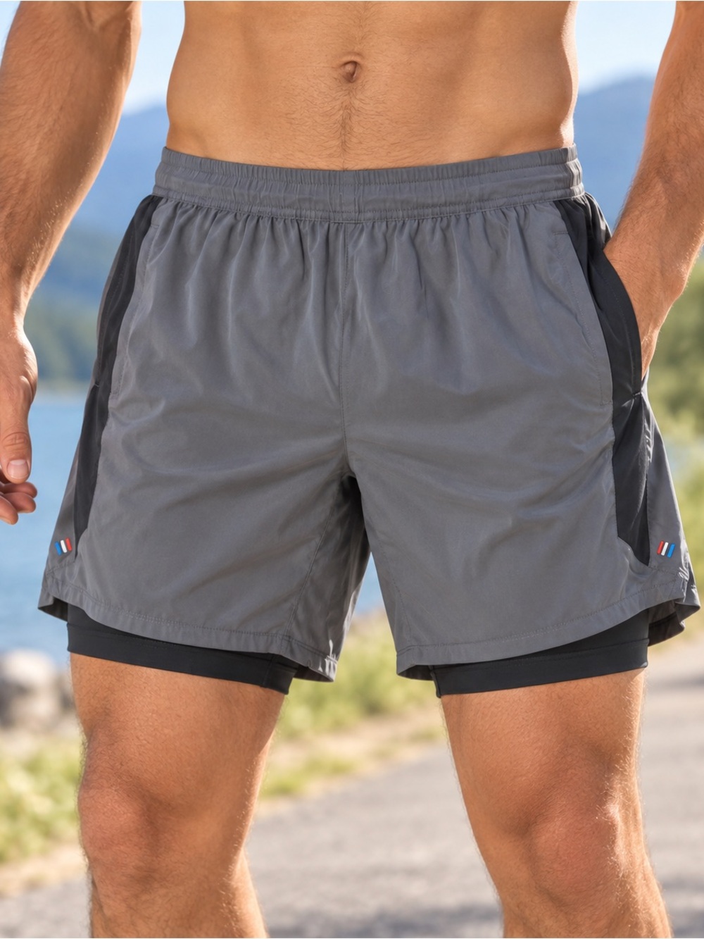 Fourlaps Athletic Running Shorts Lined Training Gym Workout Gray Black Mens XL
